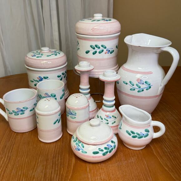 Vintage Caleca Salt and Pepper in Pink Garland Made in Italy Handpainted - Picture 7 of 7